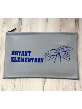 VTG Bryant Elementary School Arlington Texas 11"x7" Gray Vinyl Zipper BANK BAG
